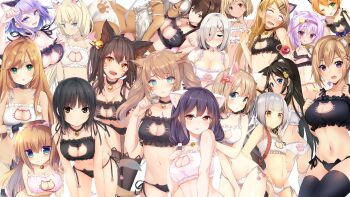 1girl b.b._(gunvolt) bare_shoulders blank_stare blood blood_on_hands cat cat_lingerie detached_sleeves green_hair harem hatsune_miku hot long_hair looking_at_viewer sleeveless solo tianya_beiming twintails vocaloid