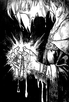 Rule 34 | 1girl, absurdres, ange katrina, ange katrina (1st costume), bracelet, commentary request, dripping, from side, glowing object, greyscale, hatching (texture), head down, highres, holding, holding jewelry, jewelry, linear hatching, looking down, monochrome, multiple bracelets, multiple rings, nijisanji, open mouth, own hands together, ring, shou-star, solo, upper body, virtual youtuber