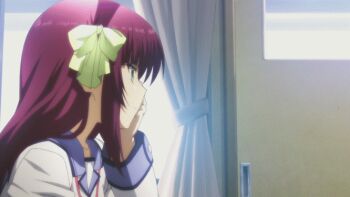 10s angel_beats! angry animated animated_gif blue_hair ceiling chair controller crack debris glasses green_eyes hanging head_through_ceiling hinata_hideki launch nakamura_yuri purple_hair remote_control ribbon rocket_chair saliva school_uniform screencap skirt surprised takamatsu_(angel_beats!) topless_male