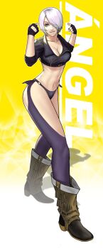 1girl angel_(kof) ass blue_eyes boots breasts female_focus gloves huge_ass huge_breasts jackboo jackboo_ jacket large_breasts looking_at_viewer pale_skin panties short_hair smile smiley_face standing the_king_of_fighters thick_thighs thighs underwear white_hair