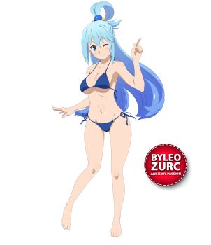 1girl aqua_(konosuba) blue_eyes blue_hair bra breasts feet highres kono_subarashii_sekai_ni_shukufuku_wo! leozurcxxx long_hair panties smile solo swimsuit transparent_background underwear