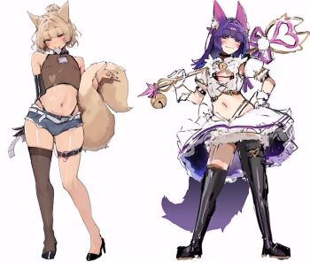 2boys alterkyon animal_ears asymmetrical_gloves asymmetrical_legwear crossdressing crossdressing_(mtf) elbow_gloves fox_boy fox_ears fox_tail gloves half_gloves high_heels highleg highleg_panties holding holding_wand long_hair magical_boy male_focus mismatched_legwear multiple_boys original panties ponytail see-through_clothes see-through_shirt shirt single_elbow_glove single_glove single_half_glove single_thighhigh star_wand tail thigh_strap thighhighs trap underwear uneven_gloves very_long_hair wand