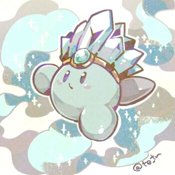 blush_stickers commentary_request cryokinesis full_body ice_kirby kirby kirby_(series) lowres nintendo no_humans solo sparkle tetori twitter_username