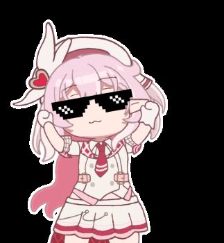 1girl :3 animated animated_gif closed_mouth deal_with_it_(meme) dress elysia_(hi_love_elf)_(honkai_impact) elysia_(honkai_impact) facing_viewer gloves hair_ornament hands_up hat honkai_(series) honkai_impact_3rd lonely_lonely_dance long_hair looping_animation meme necktie pink_hair red_necktie simple_background solo transparent_background white_dress white_gloves white_hat xingmengxiya_stareamsia