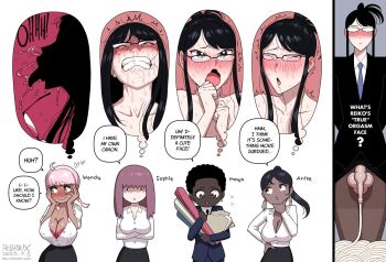 1futa 4girls ahegao anise_(fellatrix) artist_name black_hair black_jacket blue_necktie blush breasts cleavage collared_shirt cum dark-skinned_female dark_skin dated ejaculation english_text fellatrix futanari glasses highres image_in_thought_bubble jacket long_hair maya_(fellatrix) multiple_girls necktie opaque_glasses open_mouth original penis pink_hair ponytail reiko_(fellatrix) shirt small_penis sophie_(fellatrix) speech_bubble thought_bubble very_dark_skin watermark web_address wendy_(fellatrix) white_shirt