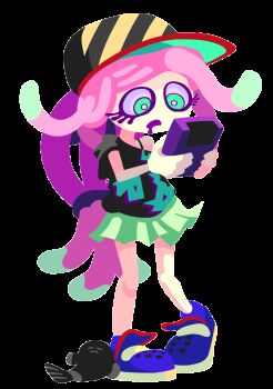 1girl animated animated_gif baseball_cap black_shirt blue_shoes clownfish commentary diagonal-striped_hat drooling english_commentary fish full_body game_boy green_eyes green_hair handheld_game_console harmony&#039;s_clownfish_(splatoon) harmony_(splatoon) hat highres holding holding_handheld_game_console long_hair marioshi64 miniskirt multicolored_hair nintendo no_eyebrows open_mouth pink_hair playing_games prehensile_hair shirt shoes short_sleeves skirt solo splatoon_(series) splatoon_3 standing striped_clothes striped_headwear tentacle_hair transparent_background tropical_fish very_long_hair