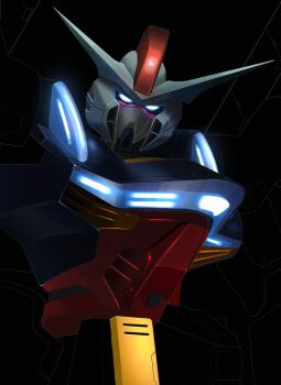 blue_eyes commentary english_commentary g3-saviour genesis_v2 glowing glowing_eyes gundam gundam_g-saviour looking_at_viewer mecha mecha_focus mixed-language_commentary mobile_suit no_humans portrait realistic robot science_fiction space v-fin