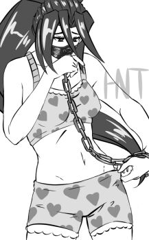 Rule 34 | 1girl, adjusting clothes, adjusting panties, armpits, artist request, blush, bodysuit, boyshort panties, breasts, capcom, chain, clenched hands, collarbone, delinquent, embarrassed, eyelashes, female focus, hand to own mouth, hand up, heart, heart print, zaki (justice gakuen), humiliation, justice gakuen, legs, long hair, looking down, mask, matching underwear, medium breasts, midriff, moero! justice gakuen, monochrome, mouth mask, navel, neck, panties, parted bangs, ponytail, purple eyes, red hair, sidelocks, signature, simple background, standing, thighs, torn bodysuit, torn clothes, tsundere, underwear, underwear only, very long hair, wardrobe malfunction, white background