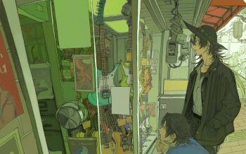 Rule 34 | 2boys, aimono jyushi, alternate costume, androgynous, awning, bad id, bad twitter id, belt, black belt, black hair, black hat, black jacket, black pants, black shirt, blonde streaks, blue eyes, blue shirt, brick floor, bush, collared jacket, collared shirt, cowboy shot, crosswalk, earrings, electric guitar, expressionless, from side, grate, guitar, guitar stand, hand in pocket, hand on own chin, hat, hatching (texture), hunched over, hypnosis mic, instrument, jacket, jewelry, layered shirt, linear hatching, long hair, looking ahead, looking at object, male focus, medium hair, mole, mole under eye, mole under mouth, multicolored hair, multiple boys, multiple moles, n uu nn, necklace, open clothes, open jacket, outdoors, pants, parted bangs, parted lips, partially unbuttoned, pinstripe pattern, pinstripe shirt, portrait, poster (object), profile, shirt, shirt tucked in, shop, silver necklace, squatting, stage lights, streaked hair, sun hat, tape, tree, wallet chain, white shirt, window shopping, wolf cut, yamada jiro