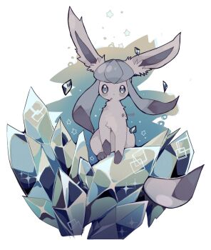absurdres animal_focus blue_eyes blue_fur blue_sclera closed_mouth colored_sclera crystal full_body gen_4_pokemon glaceon highres ice looking_at_viewer nintendo no_humans pokemon pokemon_(creature) pokemon_focus shirasuame_shiromaru solo star_(symbol) tail