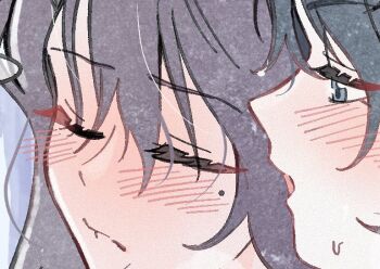 2girls bang_dream! bang_dream!_it&#039;s_mygo!!!!! black_hair blush close-up closed_mouth mole mole_under_eye multiple_girls open_mouth shiina_taki whispering_in_ear yahata_umiri yoyoray20001996 yuri