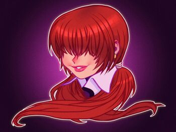 1girl earrings female_focus ghandourizm highres jacket jewelry long_hair pale_skin ponytail red_hair shermie_(kof) smile smiley_face the_king_of_fighters thick_lips turtleneck twintails