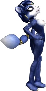 1girl 3d animal_ears ass blue_fur blue_hair breasts closed_eyes fox fox_ears fox_tail furry furry_female hairband jakebcha jewelry krystal markings nintendo nude star_fox tail tattoo