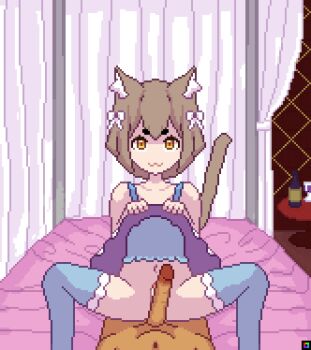2boys anal anal_fluid animal_ears animated animated_gif bkrg blue_thighhighs breath cat_boy cat_ears cat_tail clothed_sex clothes_lift cowgirl_position cum cum_in_ass deep_penetration dress dress_lift ejaculating_while_penetrated ejaculation felix_argyle happy_sex indoors large_penis male_penetrated multiple_boys mutual_orgasm on_bed open_mouth orgasm penis penis_size_difference pixel_art pov pov_crotch re:zero_kara_hajimeru_isekai_seikatsu sex skirt skirt_lift small_penis source_request squatting squatting_cowgirl_position straddling tail thighhighs trap yaoi yellow_eyes