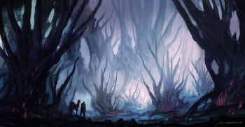 1other animal commentary coral english_commentary fog forest grey_theme horse jjcanvas landscape nature original painterly scenery science_fiction signature watermark web_address