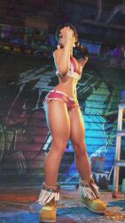 1girl 3d animated ass black_hair breasts capcom curvy dark-skinned_female dark_skin denim denim_shorts female_focus full_body game_screenshot hands_on_own_knees highres lily_hawk long_hair looking_at_viewer looking_to_the_side micro_shorts midriff mod multiple_views navel pink_shorts ryona shiny_skin shoes short_shorts shorts smile solo street_fighter street_fighter_6 stretching thighs turnaround video video_game video_game_screencap walking