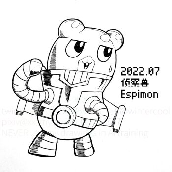 Rule 34 | cyborg, digimon, digimon (creature), digimon ghost game, espimon, monochrome, solo, teeth