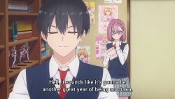 1boy 1girl 2.5_jigen_no_ririsa amano_ririsa animated anime_screenshot ass back belt black_eyes black_hair black_vest blonde_hair blue_eyes blush bookshelf bow bowtie bra breasts cleavage closed_eyes clothes_lift clothes_pull collared_shirt cosplay covering_own_eyes crop_top dressing eyelashes fake_wings figure garter_straps glasses grey_skirt hair_between_eyes hair_ornament high_heels highres lap_pillow lifting_own_clothes lipstick long_hair long_sleeves makeup navel no_bra okumura_masamune open_mouth panties pants pink_belt pink_hair pink_heels pleated_skirt poster_(object) purple_eyes red_bow red_bowtie school_uniform shirt shirt_lift shirt_pull shirt_tucked_in short_hair shoulder_blades skirt skirt_lift skirt_pull smile sound stomach tagme thighhighs thighs twintails unbuttoned unbuttoned_shirt unbuttoning underboob underwear undressing unzipping vest vest_lift video white_bra white_garter_straps white_panties white_shirt white_skirt white_thighhighs wing_hair_ornament wings zipper zipper_pull_tab zipper_skirt