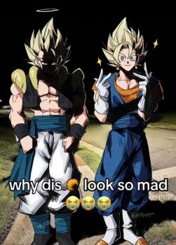 2boys abs angry black_shoes black_vest black_wrist_cuffs blonde_hair blue_dougi blue_eyes blue_pants blue_sash blue_shirt boots clenched_hand cropped_vest crying_emoji double_v dougi dragon_ball dragon_ball_super dragon_ball_super_broly earrings emoji full_body glaring gloves gogeta halo hands_up highres jewelry looking_at_viewer male_focus medium_hair meme metamoran_vest multiple_boys muscular muscular_male no_shirt open_clothes open_vest pants peace pectoral_cleavage pectorals photo_background potara_earrings real_world_location sash shaded_face shadow shirt shirtless_male shoes short_sleeves sleeveless smile sparkle spiked_hair standing super_saiyan trait_connection undershirt v vegetto vest white_boots white_gloves white_pants why_dis_ninja_look_so_mad_(meme) wrist_cuffs