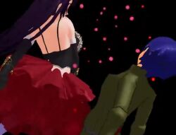 1boy 1girl 3d animated attack auphemia blue_eyes blue_hair boko877 bouncing_breasts breast_slap breasts character_request cleavage clenched_hands femdom fighting goth_fashion gothic_lolita half-closed_eyes highres huge_breasts leaning_forward legs lolita_fashion long_hair midriff multiple_views original short_hair skirt smile sound spinning tagme teleportation thighs turnaround video