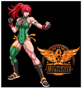 1girl fingerless_gloves gloves highres muscular muscular_female original ponytail red_hair solo tagme taroimo_(00120014) wrestler wrestling_outfit