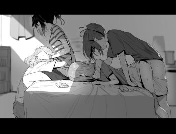 3d6eda 4girls ass bed bedroom bent_over blush clothed_sex clothes_pull commentary condom condom_box condom_wrapper doggystyle face_down faceless faceless_female fellatio futa_with_female futanari greyscale group_sex hands_on_another's_head hibike!_euphonium implied_futanari indoors kasaki_nozomi letterboxed liz_to_aoi_tori long_hair monochrome multiple_girls nakagawa_natsuki okamoto_condoms on_bed oral orgy pants pants_pull ponytail protected_link sex sex_from_behind shirt short_hair short_sleeves shorts sitting striped_clothes striped_shirt sunlight sweat t-shirt watch wristwatch yoroizuka_mizore yoshikawa_yuuko