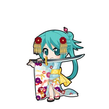 1girl animated animated_png aqua_eyes aqua_hair black_outline blue_kimono blush chibi chibi_only floral_print floral_print_kimono from_side frown full_body game_asset hair_between_eyes hair_bun hair_ornament hair_stick hatsune_miku hatsune_miku_graphy_collection holding holding_sword holding_weapon japanese_clothes katana kimono long_hair long_sleeves looking_at_viewer looking_to_the_side obi okobo open_mouth outline platform_sandals print_kimono sandals sash side_ponytail single_hair_bun solo standing sword transparent_background v-shaped_eyebrows vocaloid weapon