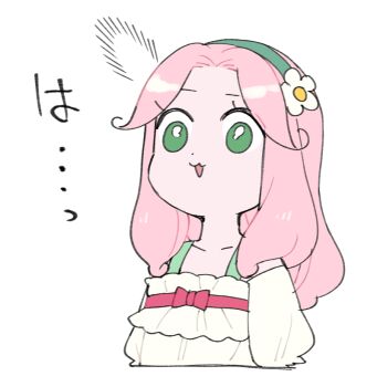 ... 1girl ^^^ blank_stare chibi flower green_eyes hairband hanami_kotoha hayashi_(kanzume) long_hair mahou_girls_precure! pink_hair precure shirt simple_background solo white_background white_shirt