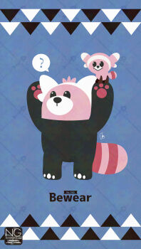 ? animal_focus bear bewear closed_mouth evolutionary_line gen_7_pokemon highres meme_(sleepsheep) nintendo no_humans pokemon pokemon_(creature) pokemon_focus smile speech_bubble spoken_question_mark stufful tail