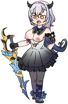 1girl artist_request bad_id bad_pixiv_id blush full_body grimms_notes highres holding holding_sword holding_weapon mir_inverno_(grimms_notes) mir_inverno_(original)_(grimms_notes) nipples open_mouth simple_background solo sword weapon white_background yellow_eyes