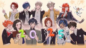 2025 4girls 6+boys amamiya_ren amano_maya atlus black_gloves black_hair black_jacket blue_hair blush bow bowtie brown_hair ceciliarinchan closed_eyes collared_shirt dark-skinned_male dark_skin fairy fairy_wings fireworks flying_sweatdrops gallica_(metaphor:_refantazio) gekkoukan_high_school_uniform gloves hair_between_eyes hair_over_one_eye hairband hands_on_another&#039;s_shoulders heterochromia highres holding holding_fireworks hood hood_down horns hulkenberg_(metaphor:_refantazio) jacket kamishiro_nagisa long_hair long_sleeves metaphor:_refantazio multiple_boys multiple_girls narukami_yu necktie new_year open_clothes open_jacket open_mouth orange_hair parted_lips persona persona_1 persona_2 persona_3 persona_3_portable persona_4 persona_5 persona_5:_the_phantom_x pointy_ears protagonist_(metaphor:_refantazio) red_bow red_bowtie red_hair school_uniform seven_sisters_high_school_uniform shiomi_kotone shirt shuujin_academy_school_uniform simple_background smile sparkler st._hermelin_school_uniform strohl_(metaphor:_refantazio) suou_tatsuya toudou_naoya wings wonder_(p5x) yasogami_school_uniform yuuki_makoto_(persona_3)