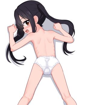 1girl ass black_hair brown_eyes highres k-on! loli long_hair looking_back lying nakano_azusa on_stomach open_mouth panties pepzi solo twintails underwear white_panties