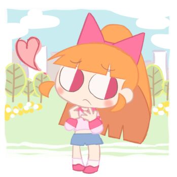 Rule 34 | 1girl, akazutsumi momoko, blue shorts, blush, bow, building, cartoon network, city, cityscape, cloud, grass, hair bow, heart, k-nattoh, long hair, long sleeves, looking to the side, midriff, orange hair, park, pink bow, pink shirt, pink shoes, pink socks, ponytail, powerpuff girls, powerpuff girls z, red eyes, shirt, shoes, shorts, sky, skyscraper, socks, standing, tree
