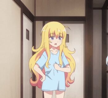 Rule 34 | 10s, 1girl, animated, animated gif, blonde hair, blue eyes, bottomless, censored, clothes lift, collarbone, convenient censoring, eyebrows, female focus, gabriel dropout, gabriel tenma white, indoors, lifting own clothes, long hair, lowres, no panties, screencap, shirt, shirt lift, short sleeves, smelling, solo, standing