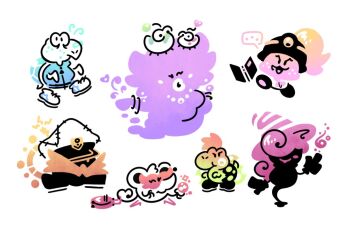 ... 3boys 4girls admiral_bobbery bob-omb book bow bowtie bracelet chibi fire flurrie ghost ghost_girl goomba goombella hat heart helmet jewelry koopa_troopa koops kreamy_kae looking_at_viewer mario_(series) mask masquerade_mask mini-yoshi minimalism mouse_girl ms._mowz multiple_boys multiple_girls nintendo no_humans one_eye_closed paper_mario paper_mario:_the_thousand-year_door pointing silhouette smile speech_bubble white_background witch_hat yoshi