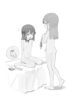 1futa 1girl absurdres ass ball_gag bang_dream! bang_dream!_it's_mygo!!!!! bdsm bound bound_wrists bow breasts choker completely_nude dildo erection futa_with_female futanari gag greyscale hair_bow highres kodomo_doushi loli long_hair medium_hair monochrome nipples nude penis protected_link sex_toy simple_background small_breasts small_penis togawa_sakiko twintails wakaba_mutsumi white_background yukikuma_(yukikuma_018)
