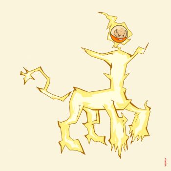 alternate_form clenched_teeth electricity full_body highres hisuian_electrode looking_to_the_side meme nintendo no_humans original_form_pokemon_(meme) pedro_larez pokemon pokemon_(creature) simple_background solo standing teeth what