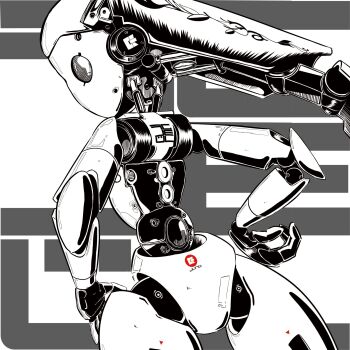 Rule 34 | 1girl, back, commentary request, drossel von flugel, fireball (series), highres, humanoid robot, joints, mechanical hair, monochrome, no mouth, no nose, panchama, robot, robot girl, robot joints, solo