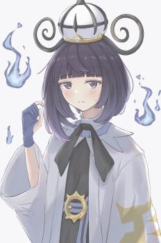 1girl absurdres gwynn_(pokemon) highres nintendo pokemon pokemon_legends:_z-a purple_eyes purple_hair sangria short_hair simple_background solo white_background