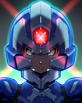 1boy android bad_id bad_pixiv_id capcom copy_x_(mega_man) gradient_background green_eyes helmet male_focus mega_man_(series) mega_man_zero_(series) portrait solo tonami_kanji