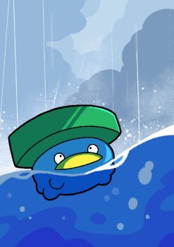 cloud cocoro_the_c commentary_request full_body gen_3_pokemon lotad nintendo no_humans outdoors pokemon pokemon_(creature) pokemon_focus rain solo swimming water