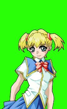 1girl :3 angel_blade blonde_hair blue_skirt blush earrings game_cg green_eyes hasumi_(angel_blade) jewelry long_hair looking_at_viewer oobari_masami school_uniform shiny_skin shirt shy simple_background skirt smile twintails white_shirt wide_hips