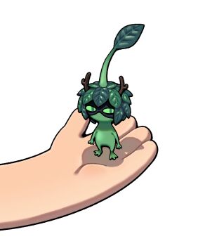 1other adventure_time animal animal_on_hand antennae antlers colored_skin creature discount-supervillain eye_mask green_skin grey_outline horns huntress_wizard looking_to_the_side mask outline pikmin_(creature) plant_hair slit_pupils transparent_background