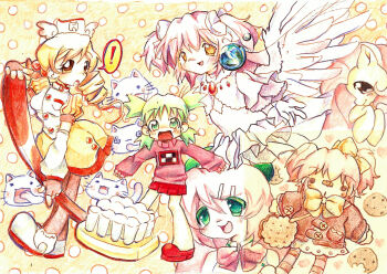 6+girls cat commentary cookie cosplay dentist earth_(planet) english_commentary fluttershy food highres horse kaname_madoka koiwai_yotsuba lennardo_(grim_the_end) madotsuki madotsuki_(cosplay) mahou_shoujo_madoka_magica mahou_shoujo_madoka_magica_(anime) momone_momo moon multiple_girls my_little_pony my_little_pony:_friendship_is_magic original planet polka_dot polka_dot_background tomoe_mami toothbrush traditional_media ultimate_madoka utau white_cat yellow_background yotsubato! yume_nikki