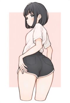 1girl 1ssakawaguchi black_hair highres ichika_(1ssakawaguchi) non-web_source original shorts