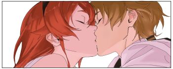 1boy 1girl brown_hair close-up closed_eyes closed_mouth couple eris_greyrat highres kiss long_hair mushoku_tensei red_hair rkgktomato rudeus_greyrat upper_body