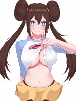 1girl animated animated_gif breasts brown_hair eka_kinoko flashing long_hair nintendo nipples pokemon pokemon_bw2 rosa_(pokemon) undressing