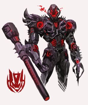 1boy arm_cannon cannon cosplay decepticon highres humanoid_robot marvel megatron megatron_(cosplay) no_humans red_eyes robot simple_background solo subakeye transformers ultron weapon