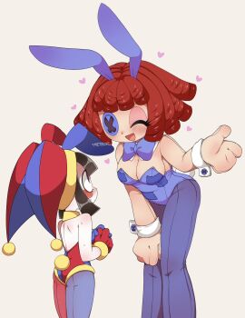 2girls animal_ears breasts button_eye cleavage glitch_productions hat highres jester_cap multiple_girls playboy_bunny pomni_(the_amazing_digital_circus) ragatha_(the_amazing_digital_circus) red_hair the_amazing_digital_circus