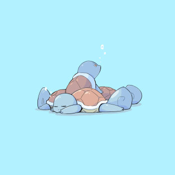 absurdres animal_focus blue_background closed_eyes commentary_request full_body gen_1_pokemon highres nintendo no_humans ny0t4ro pokemon pokemon_(creature) red_eyes simple_background sleeping sleepy squeans squirtle